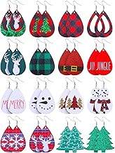 16 Pairs Christmas Faux Leather Earrings Lightweight Holiday Faux Leather Earrings for Women