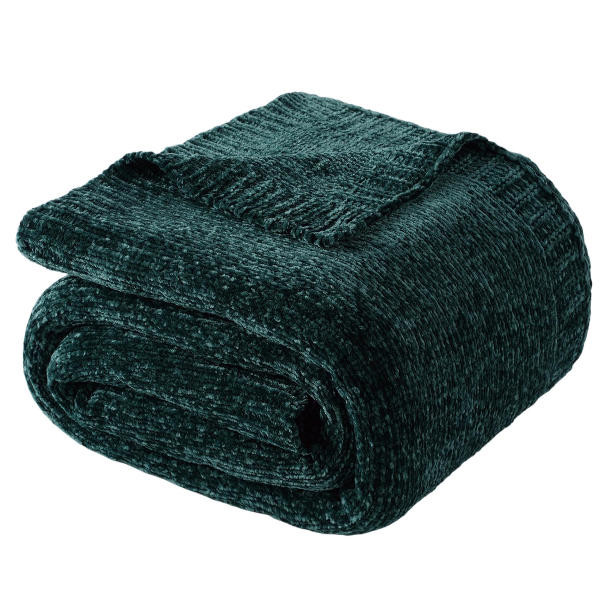 BATTILO HOME Christmas Green Throw Blanket for Couch, Chenille Knitted Blanket for Home Decor, Super Soft Warm Blanket for Bed Sofa Living Room, 51"