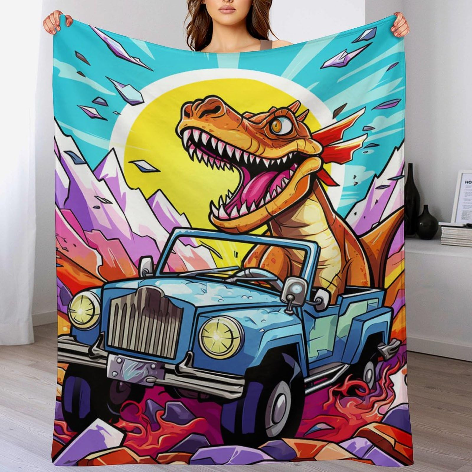 Couverture dinosaure en flanelle 130x150cm pour canapé et lit