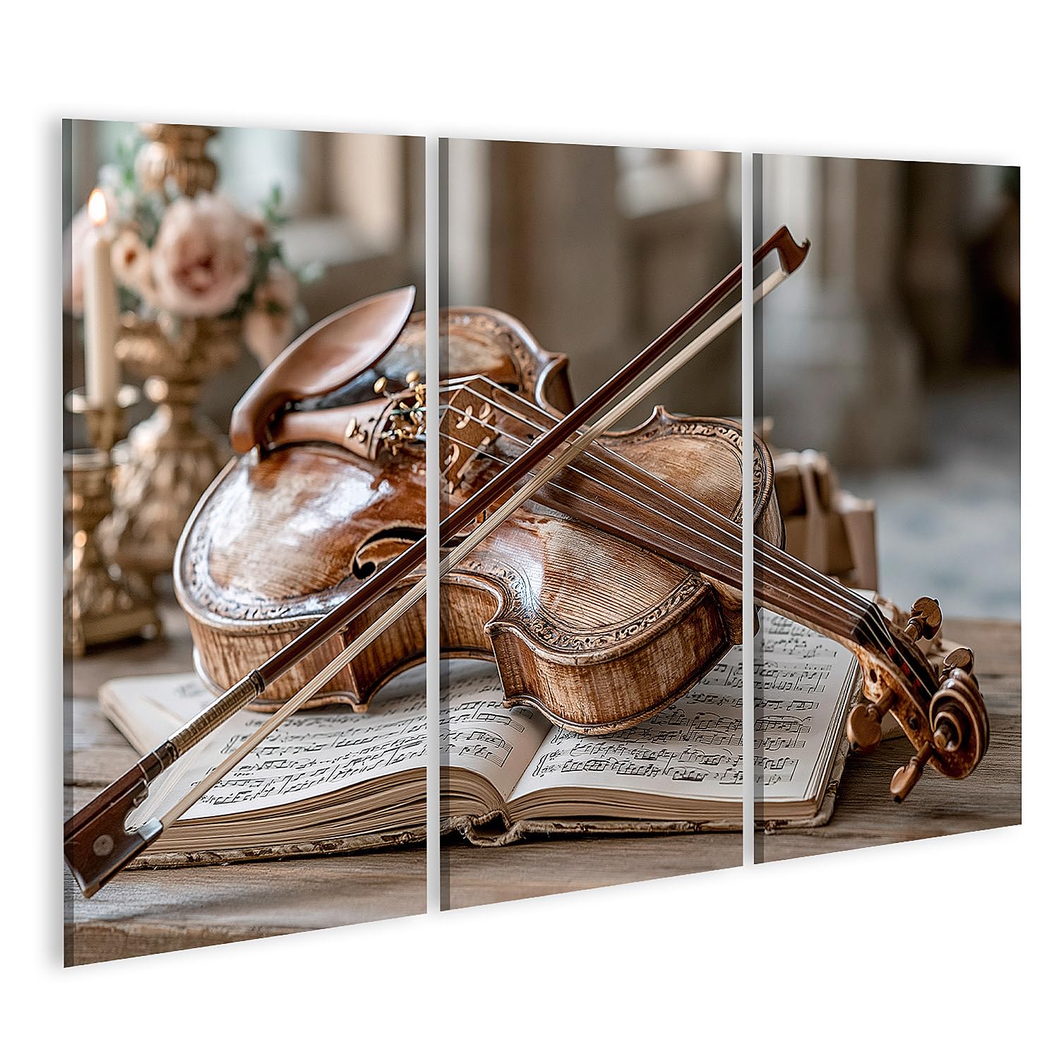 islandburner Quadro su tela, violino nostalgico con note di musica, per soggiorno, per gli amanti della musica, 3 pezzi