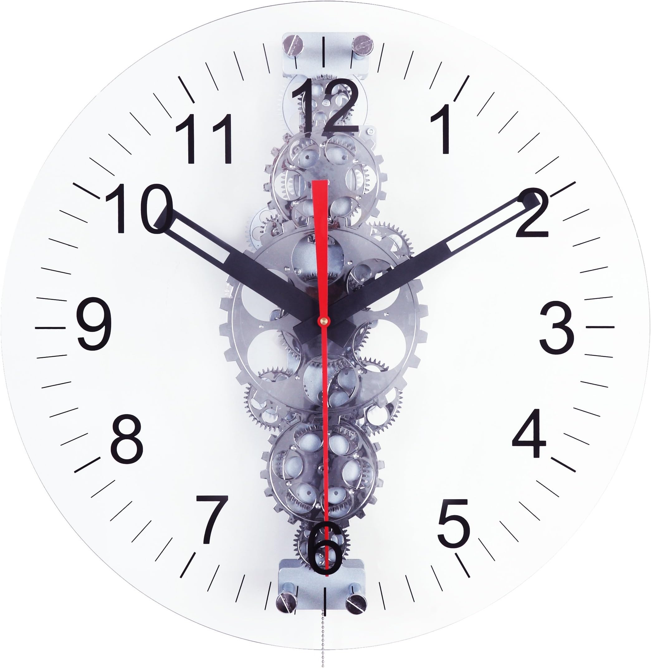 Maple's Clock Maple's 24-Inch Large Moving Gear Wall Clock, Glass Lens