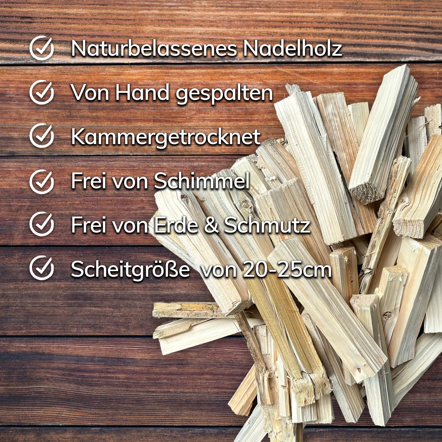 Landree Anfeuerholz, Anzündholz 18 kg (6 Netze a 3 kg) ca 20cm Scheitlänge, Nadelholz, trockenes und sofort einsetzbares Brennholz für Kamin und Ofen, Qualität aus Schleswig Holstein
