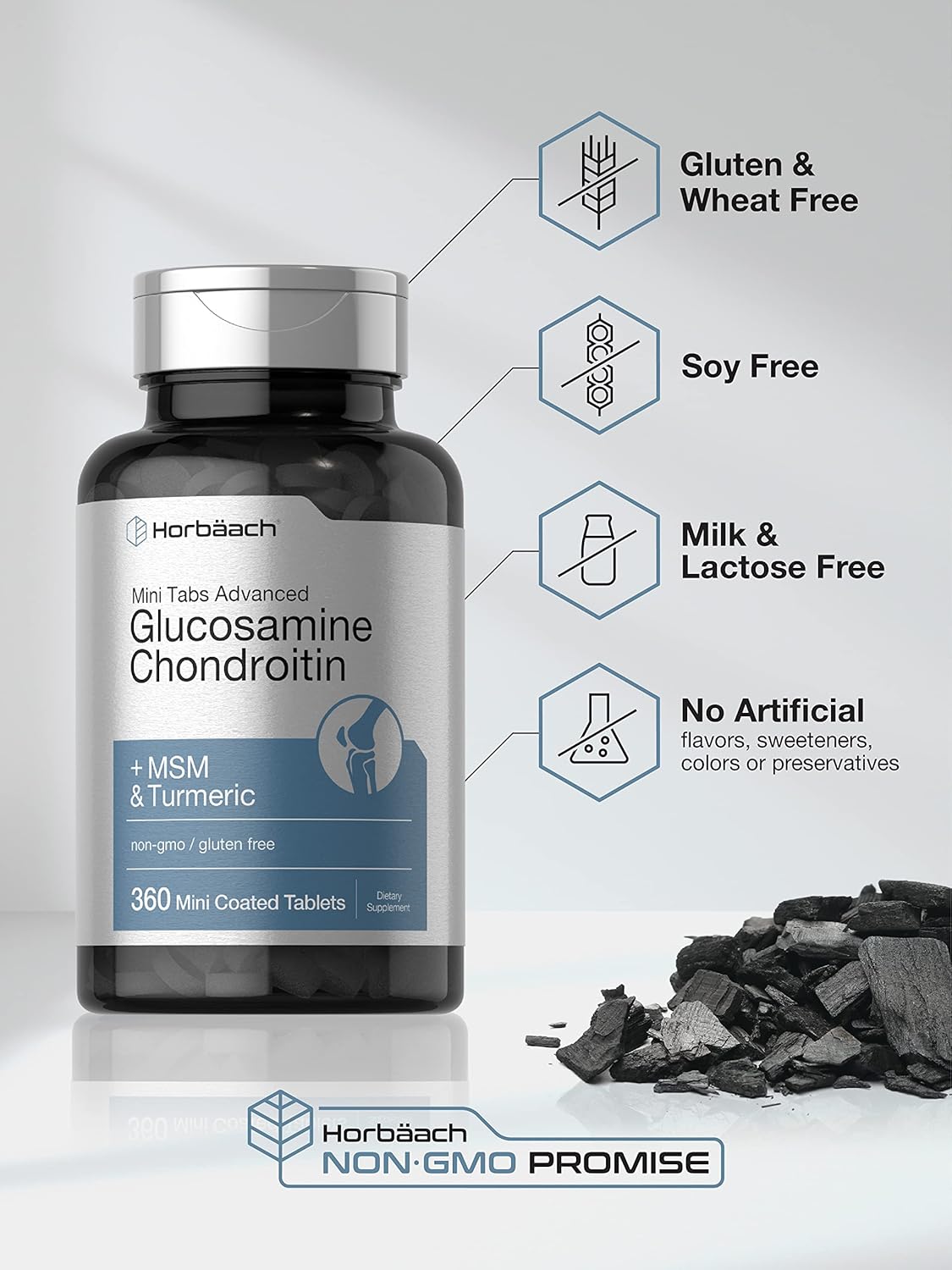 Horbäach Glucosamine Chondroitin MSM Turmeric | 360 Mini Coated Tablets | Advanced Glucosamine Formula | Non-GMO and Gluten Free Supplement 6 Horbäach Glucosamine Chondroitin MSM Turmeric | 360 Mini Coated Tablets | Advanced Glucosamine Formula | Non-GMO and Gluten Free Supplement - Image 4