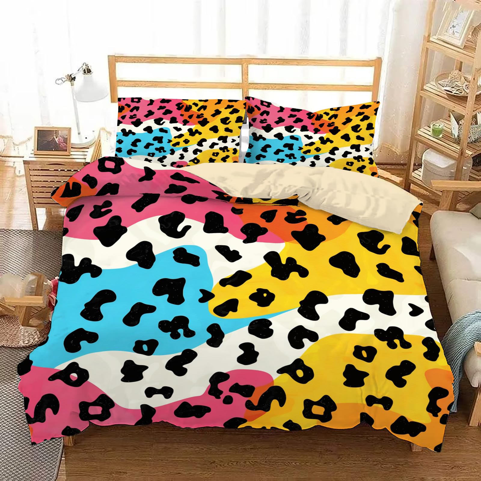 Housse de couette 140x200 léopard dégradé avec 2 taies d'oreillers en microfibre