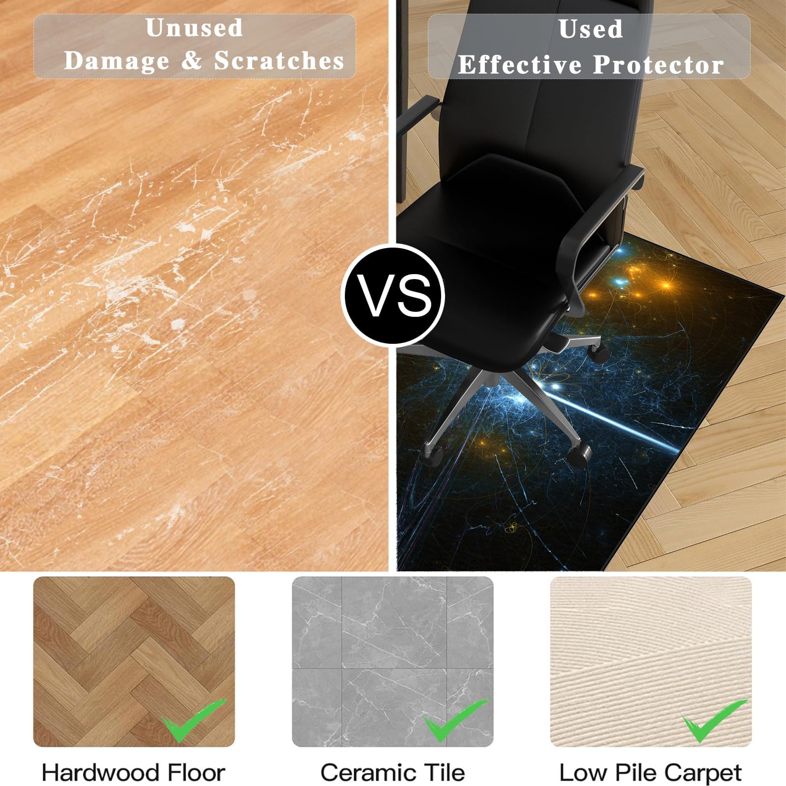 Schreibtischstuhl Unterlage | Gaming Stuhl Unterlage | Bodenschutzmatte für Hartböden | Gaming Teppich | Rutschfeste Teppichschutz Stuhlmatte | Bürostuhlmatte für Zuhause und Büro 150 x 200 cm