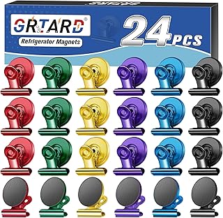 Grtard 24 Pack Magnetic Clips, Mixed Color Magnet Clips for Fridge, Strong Magnetic Clip Heavy Duty, Fridge Magnet Clip for Refrigerator Magnets for Cruise Cabins, Kitchen, Office, School, Locker