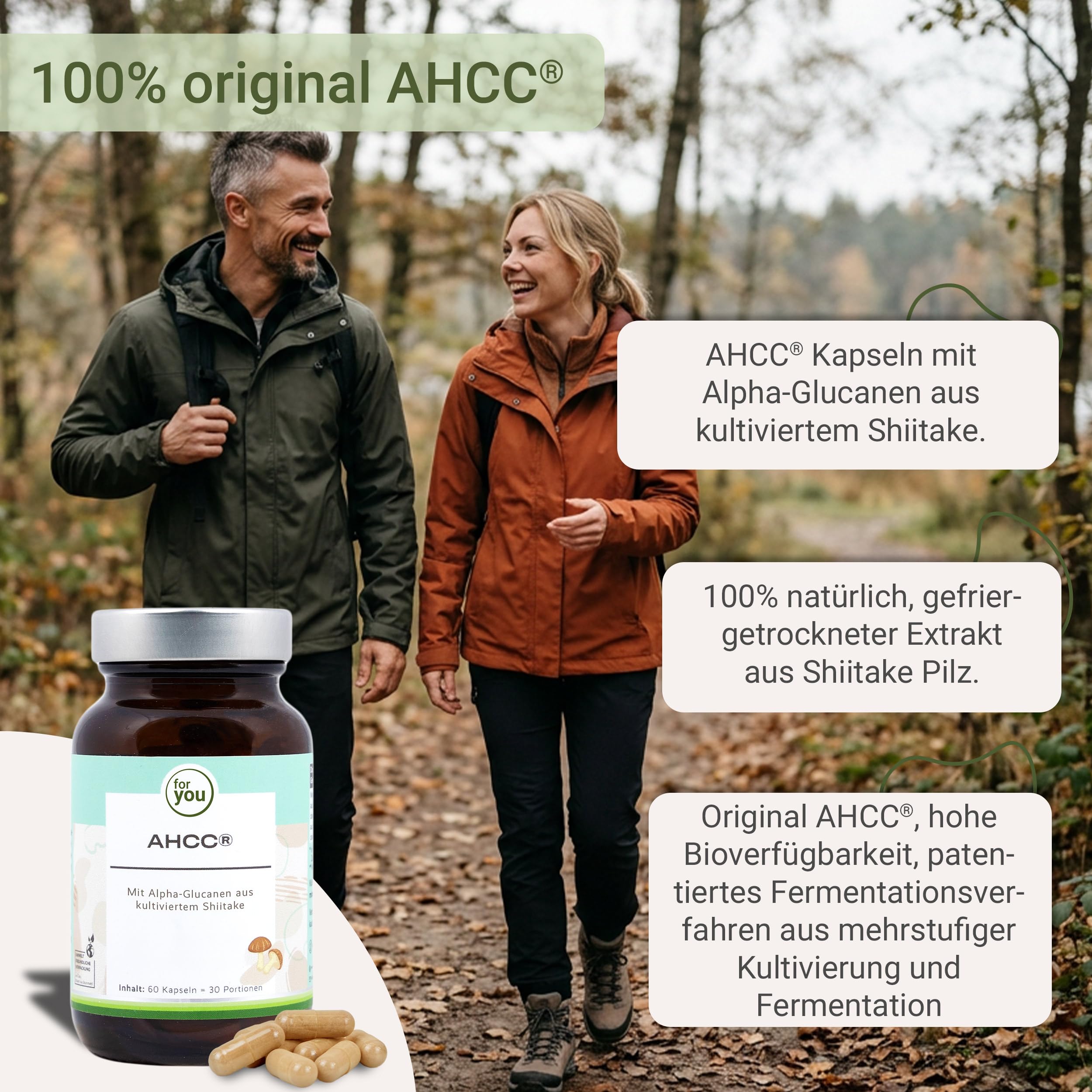 for you AHCC Kapseln 60 Stück – kultivierter Extrakt aus Shiitake Pilz mit Alpha-Glucanen | 1.000 mg pro Tagesdosis | fermentierter Pilzextrakt | Nahrungsergänzungsmittel