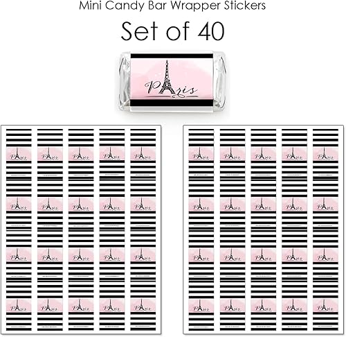 Miniatura 3 de Big Dot of Happiness París, Ooh La La - Mini pegatinas para envoltorio de barra de caramelo, baby shower, fiesta de cumpleaños pequeños recuerdos -