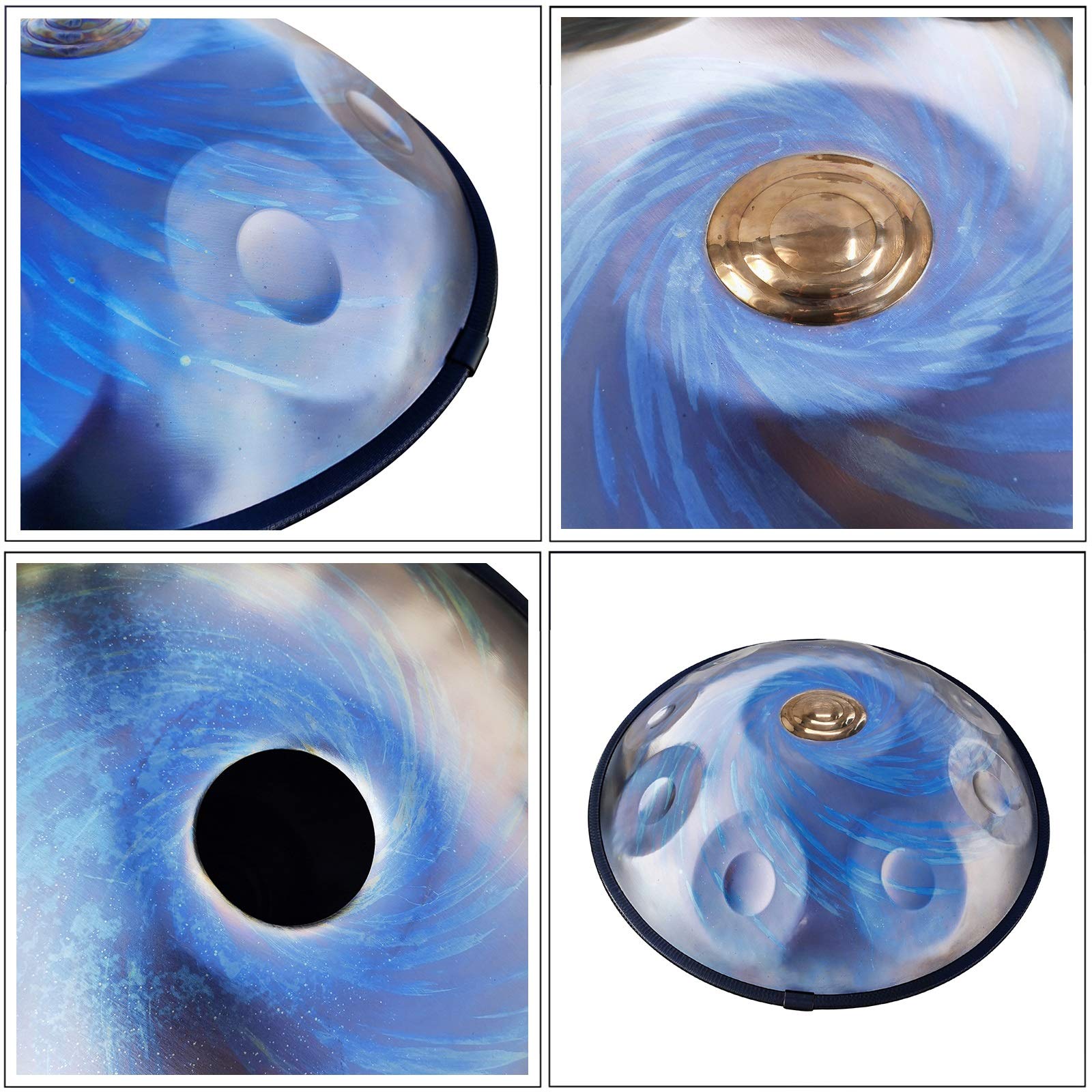 22-Zoll-Stahltrommel-Handpan - schwarzes Lochmuster, 10 Anmerkungen d-Moll-Percussion-Instrument mit weichem Bag, Handbaumständer, Geschenk für professionelle Musikenthusiasten