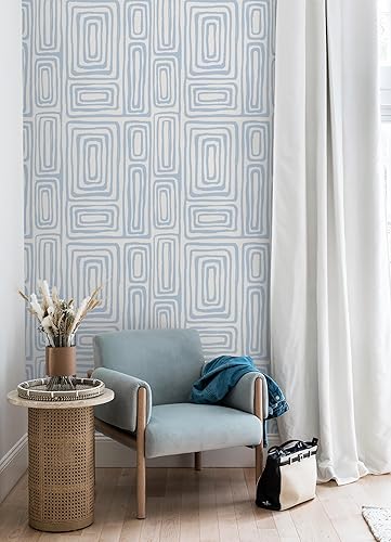 Miniatura 4 de GloryTik Papel tapiz moderno de 16.14 x 197 pulgadas, diseño geométrico azul y blanco, papel de contacto bohemio para armarios y cajones, papel