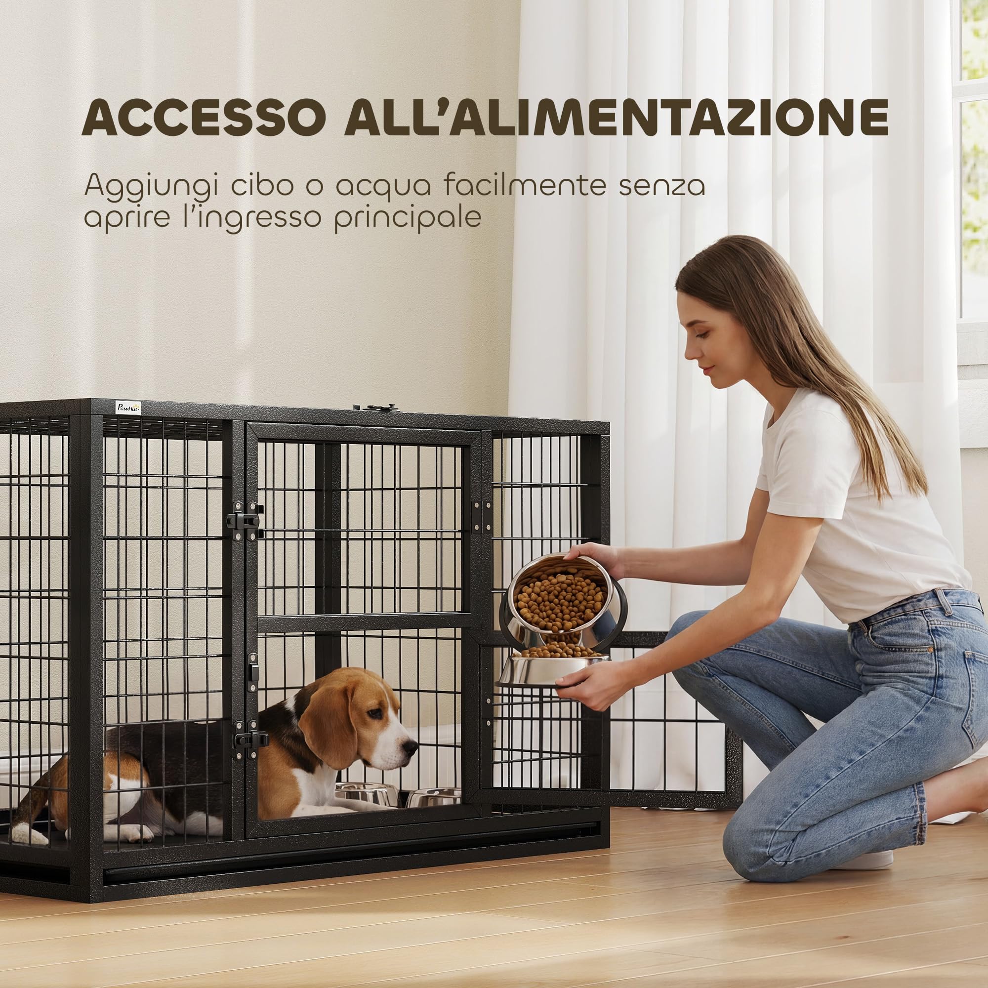 PawHut Kennel Gabbia Robusta per Cani da Esterno Grande 94x60x64 cm Nero | Gabbia Box per Cani Taglia Medio e Piccola, Robusta, Vassoio Rimovibile, Chiusura Sicura, Interno ed Esterno