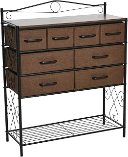 Household Essentials Walnut Iron 8-Drawer Sideboard with Mid-Century Detailing