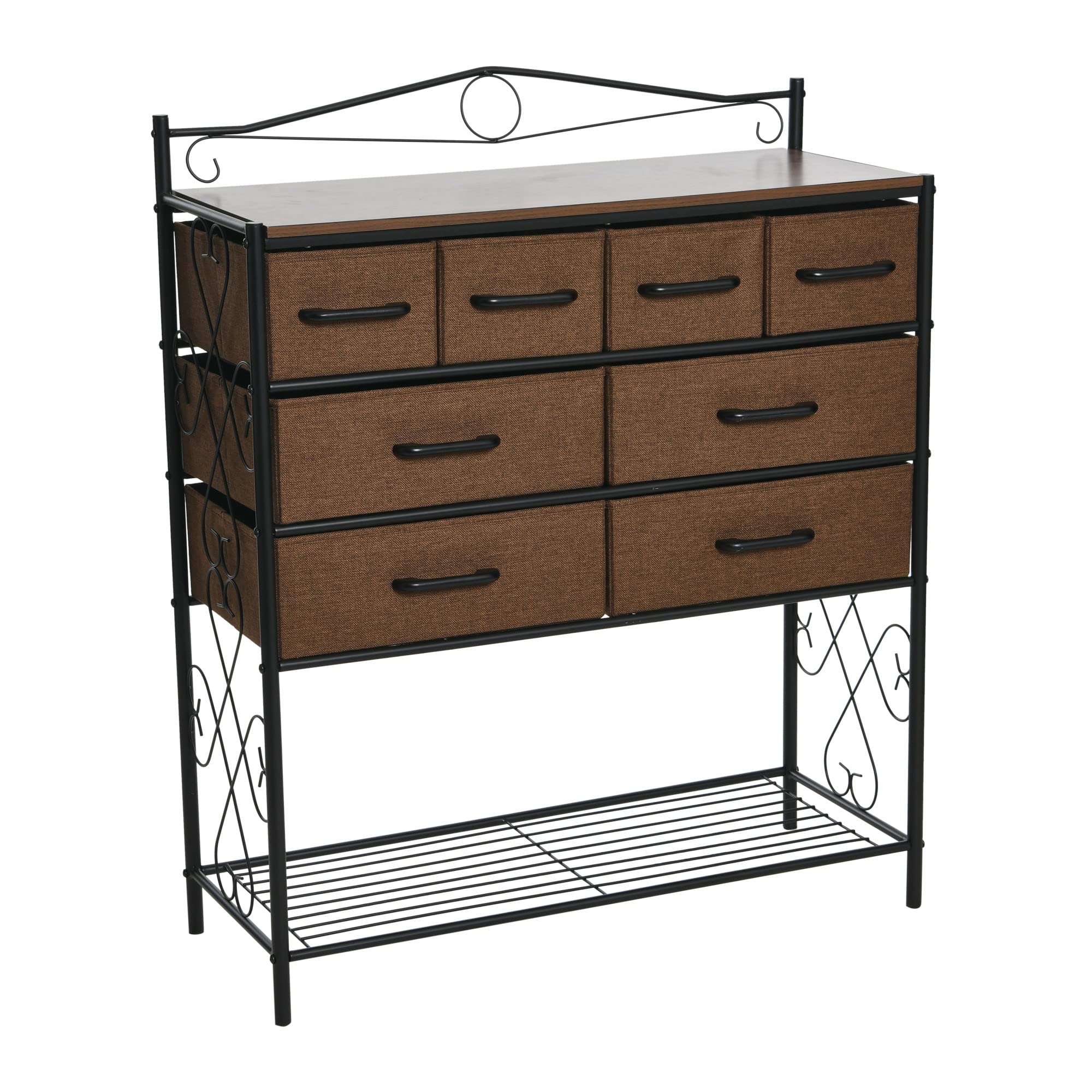 Household Essentials Victorian Style 8-Drawer and Bottom Shoe Shelf Storage Organizer Unit, Black and Walnut Color