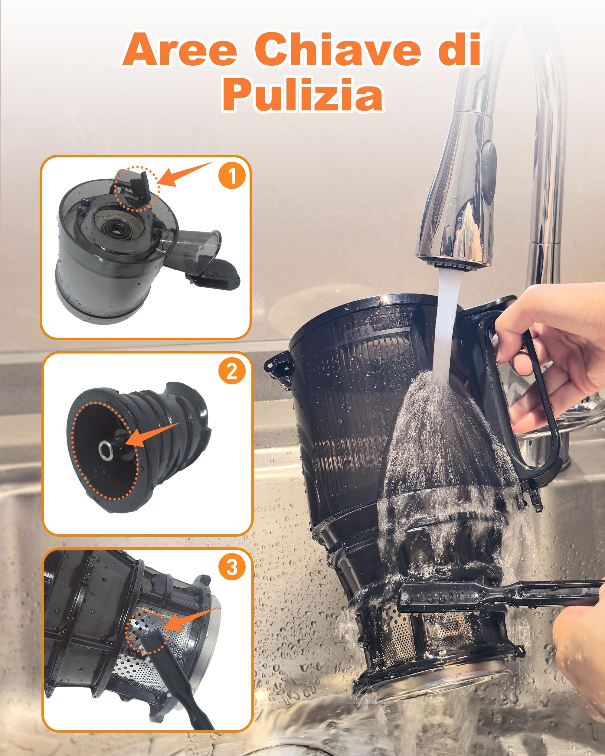 Charmline Estrattore Frutta e Verdura a Freddo, Bocca Larga 130mm, Facile da Pulire, 1,8L Capacità, Slow Juicer Elettrico per Succhi di Frutta e Verdura