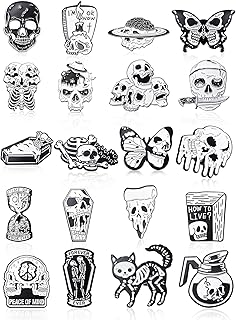 20 Pieces Enamel Pins Skull Spooky Skeleton Enamel Pins Set Decorative Cartoon Pins Goth Skull Pins Horror Dark Brooch Cute Lapel Enamel Pins Buttons for Jacket Backpack Hat Pant Accessories