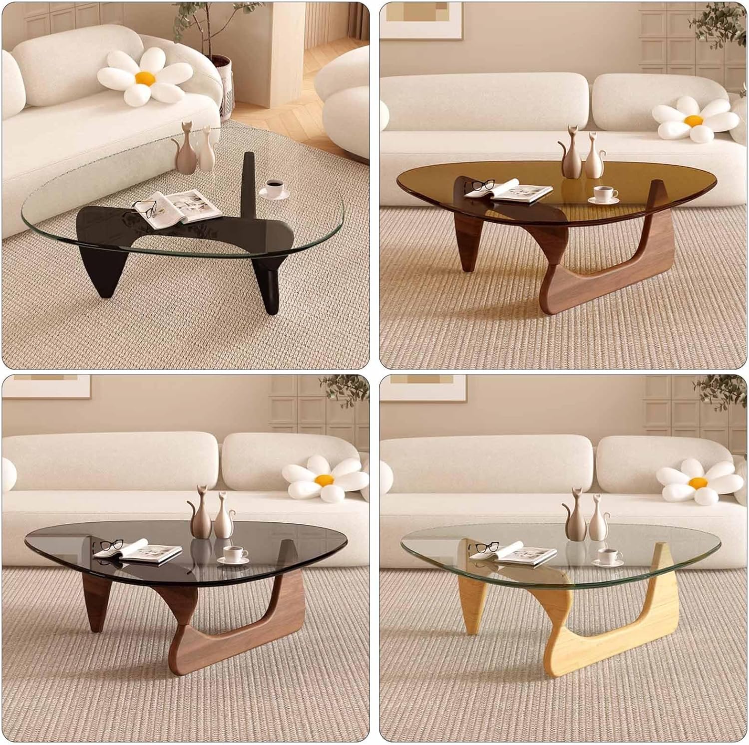 三角形ガラスコーヒーテーブル ミッドセンチュリーモダンエンド