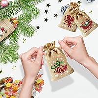 Vista 4 de KIMOBER 36 bolsas de regalo de arpillera de Navidad, bolsa de lino de yute para dulces con doble cordón para recuerdos de fiesta de Navidad