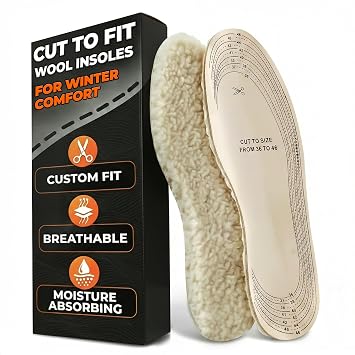 1 Pair Shoe Insoles for Women, Trim-to-Fit, US Size 611 Women, 413 Men | Sheepskin Womens Boot Insoles; Ultra Thin Profile, Soft Warm Cushioning, All-Season Wear; for Women and Men