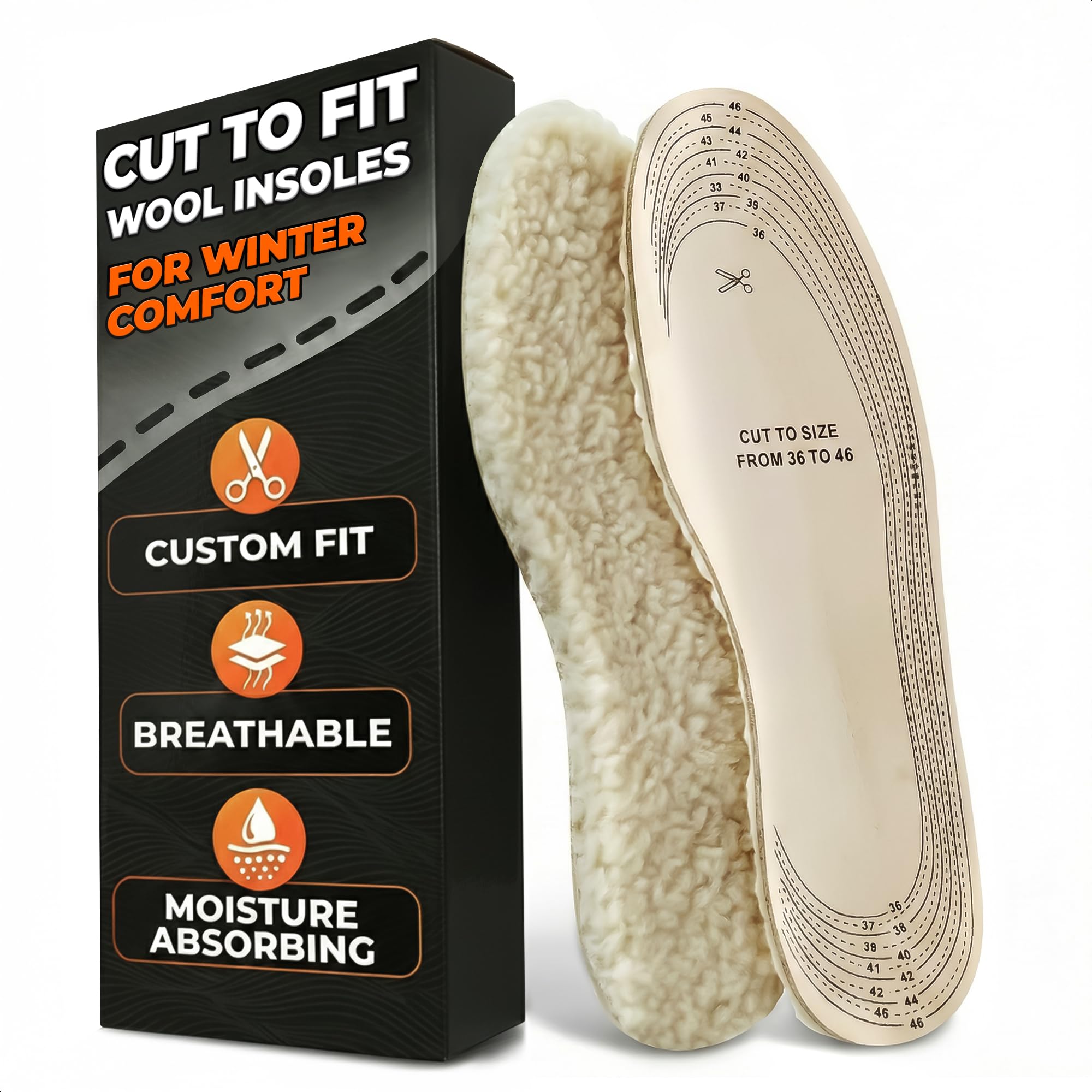 Services for You - Plantilla de lana ajustable de dos pares de corte a medida, talla única para mujeres y hombres