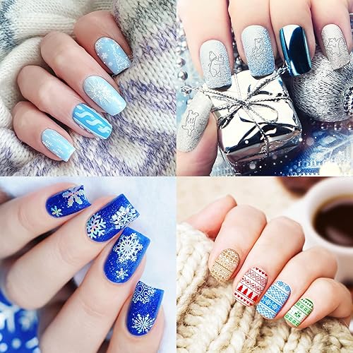 Miniatura 6 de Whaline Juego de 6 platos de estampado de uñas de invierno diseño de árbol de nieve copo de nieve diseño de pino plantillas de sello de imagen hola