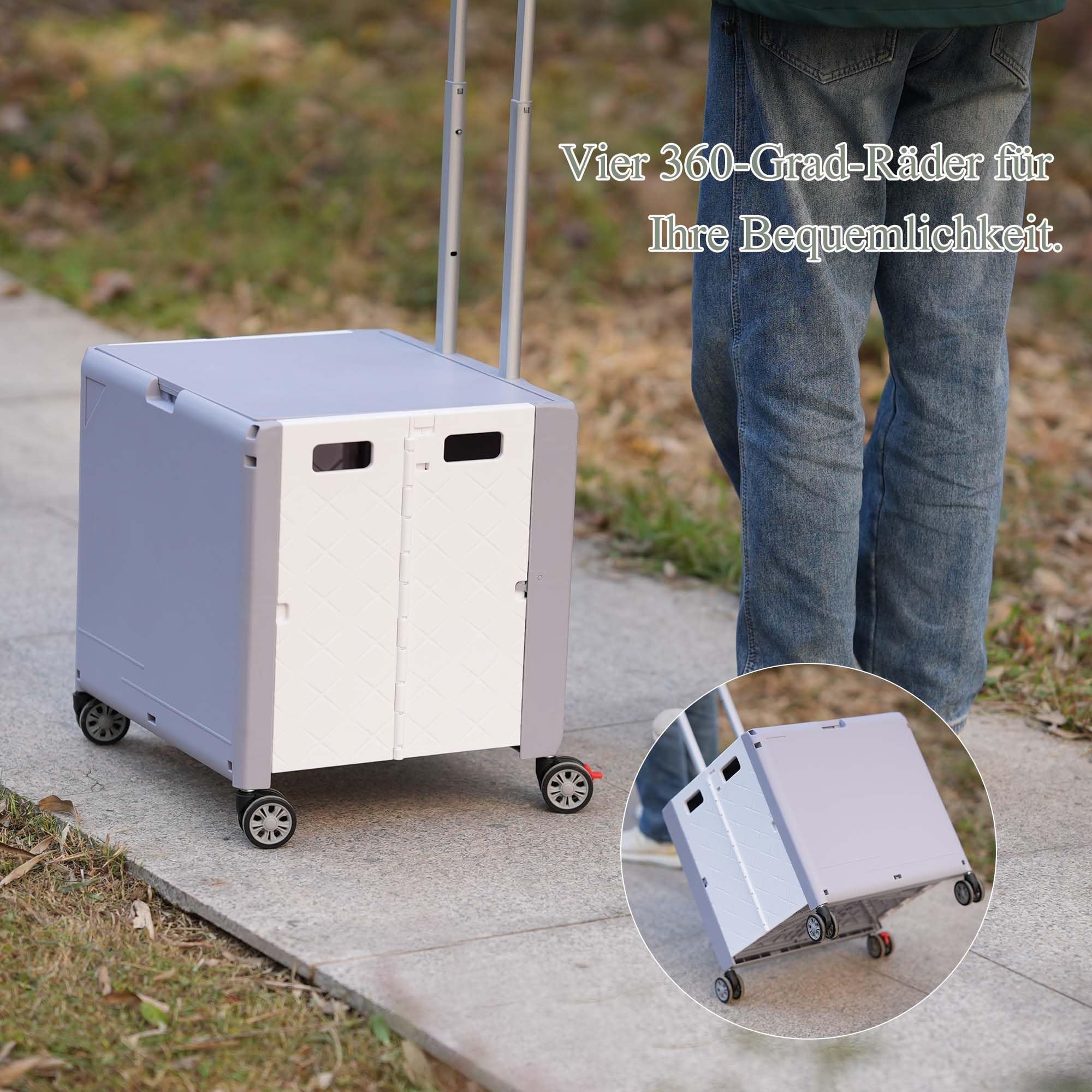 Einkaufstrolley mit Rollen Klappbar, Großer Einkaufswagen mit Deckel und Teleskopgriff, Multifunktionaler Klapptrolley für Einkäufe und Ausgänge, 4 um 360° Drehbare Rollen, bis 35 KG