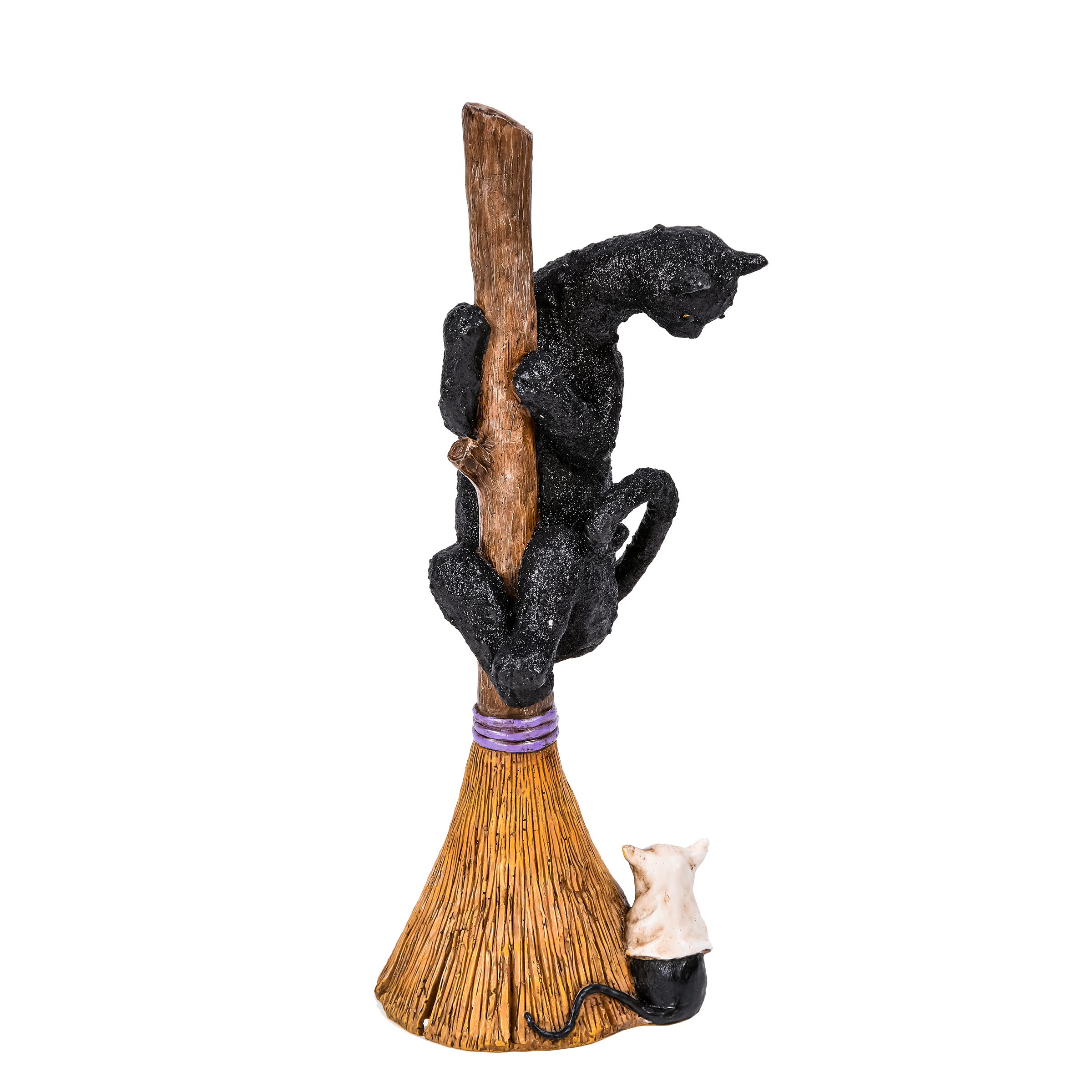 Tabletop Decoration, Black, Black Cat with a Broom, Halloween Collection, 13 Inches