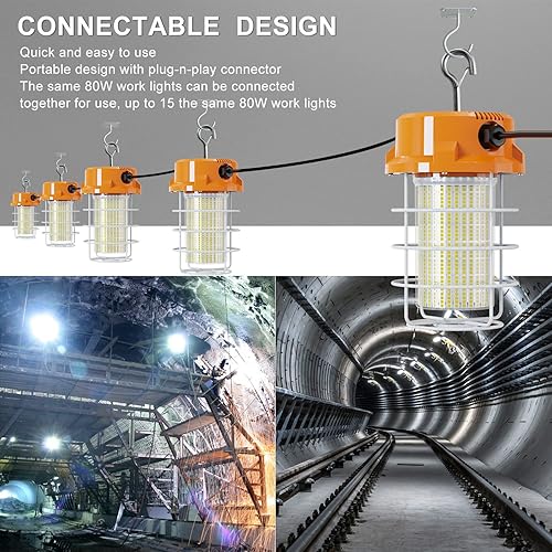 Miniatura 6 de Luz de trabajo temporal LED de 80 W, 12000 lm, 5000 K, luces de trabajo LED, luz de trabajo IP67, impermeable, luces portátiles con gancho de