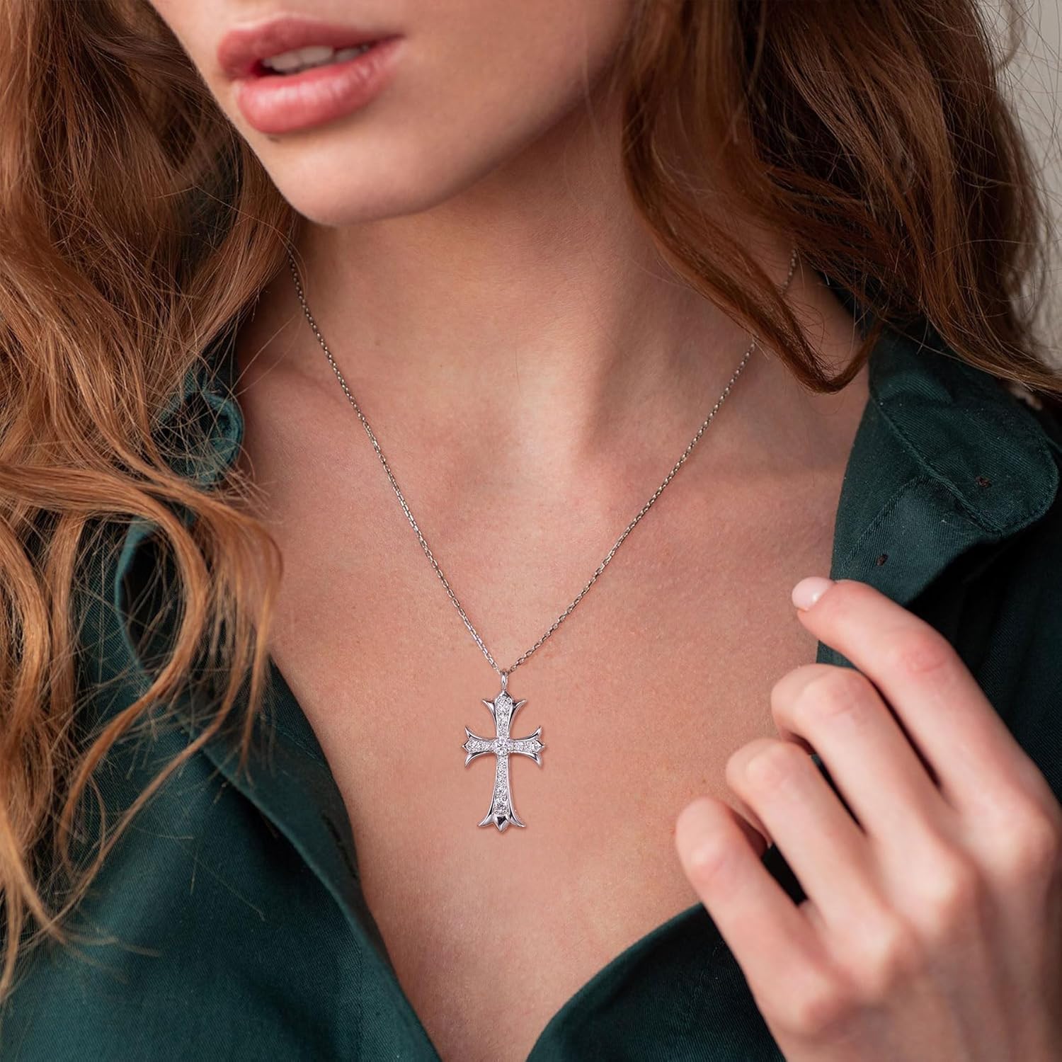 Ladylike Moissanite Cross Pendant Necklace 0.76ct 925 Sterling Silver Cross Necklace Halloween Christmas New Year Easter Gift for Women, 16+2+2 inch chain