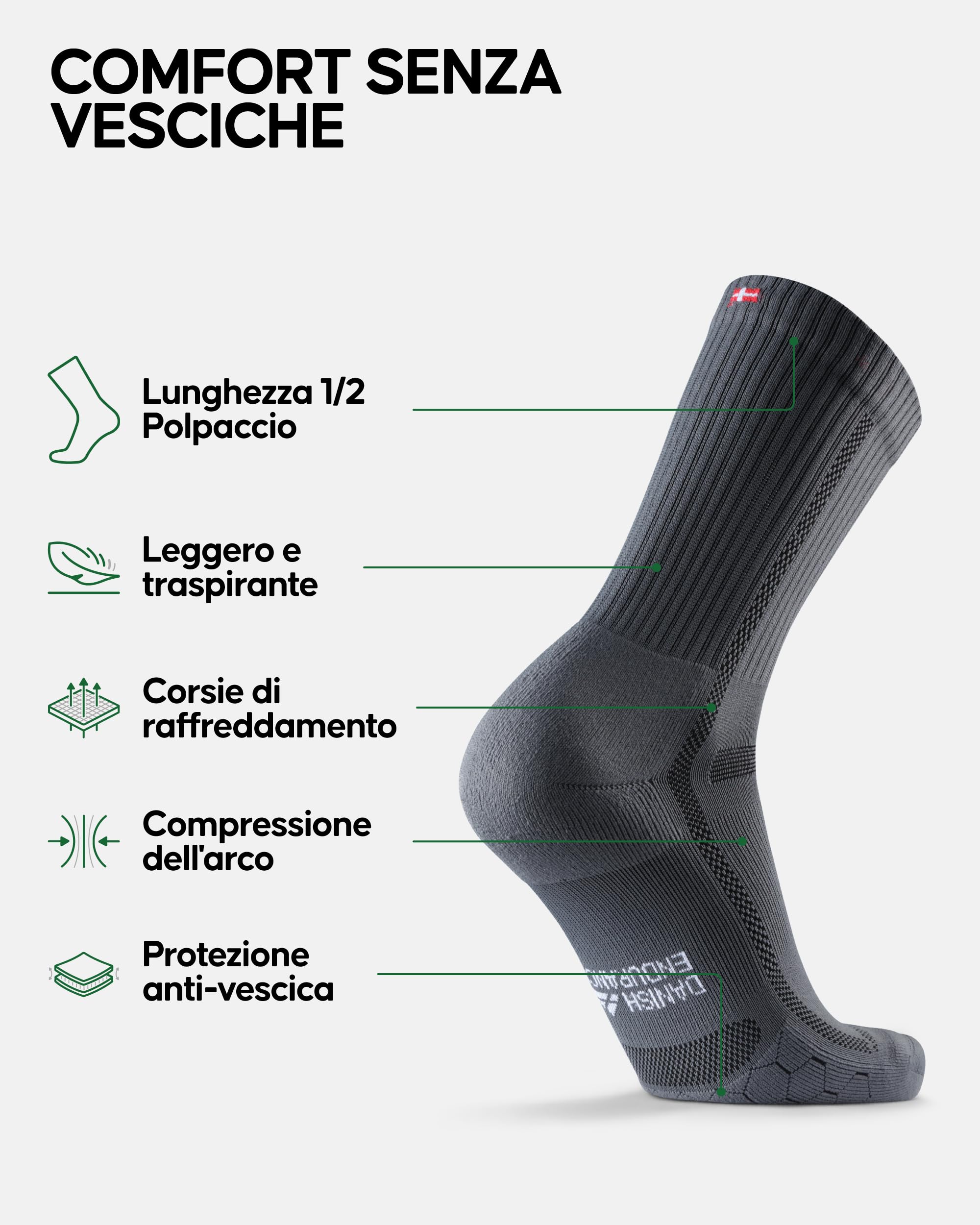 DANISH ENDURANCE Calzini Uomo Running Lunghi, Calze da Corsa Anti-Vesciche, Calzini Estivi per Corsa, Palestra e Allenamento, 3 o 5 Paia