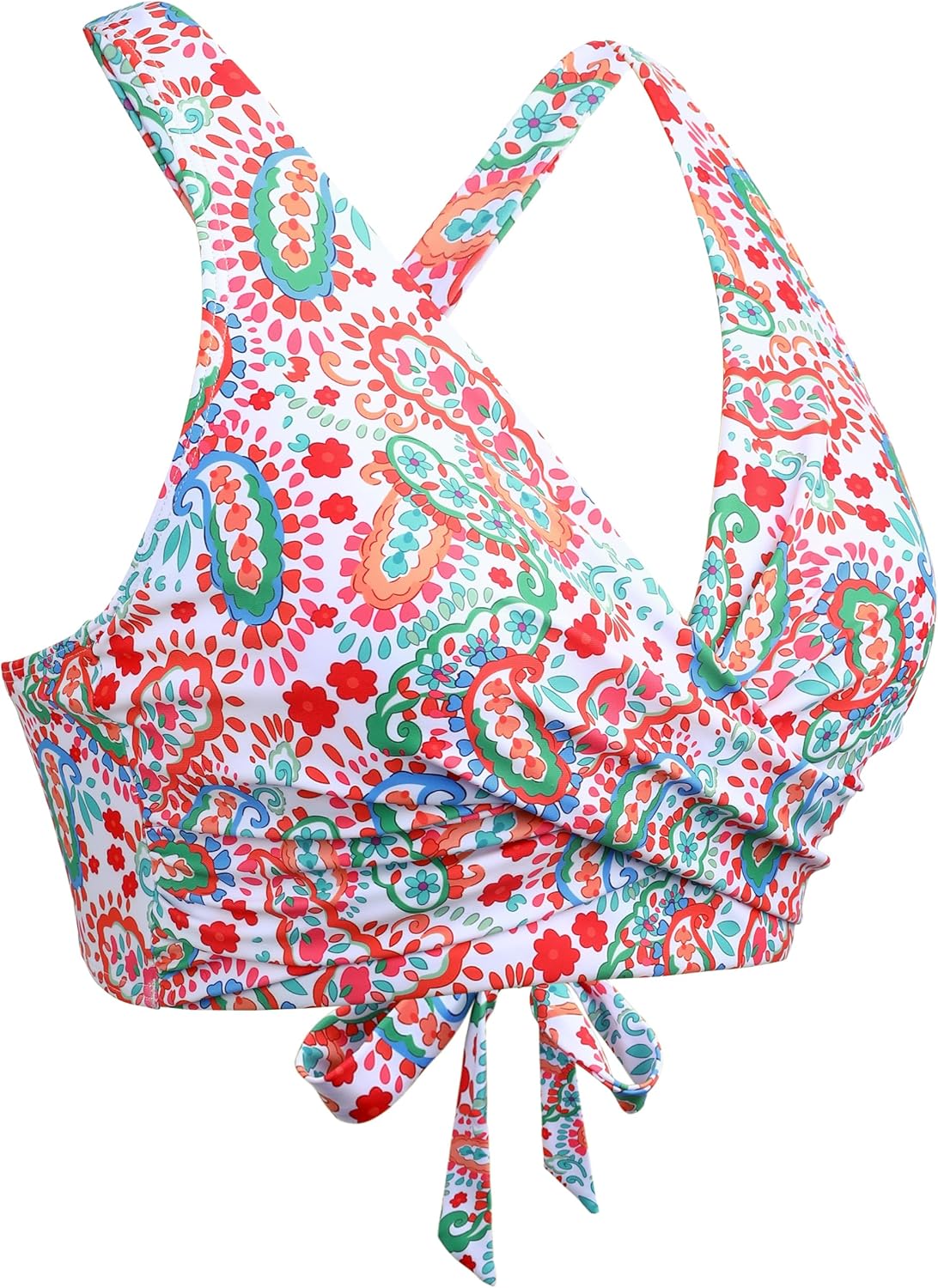 Firpearl Women Underwire Full Coverage Bikini Top Only Criss Cross Push Up Swim Crop Top Tie Back Bathing Suit