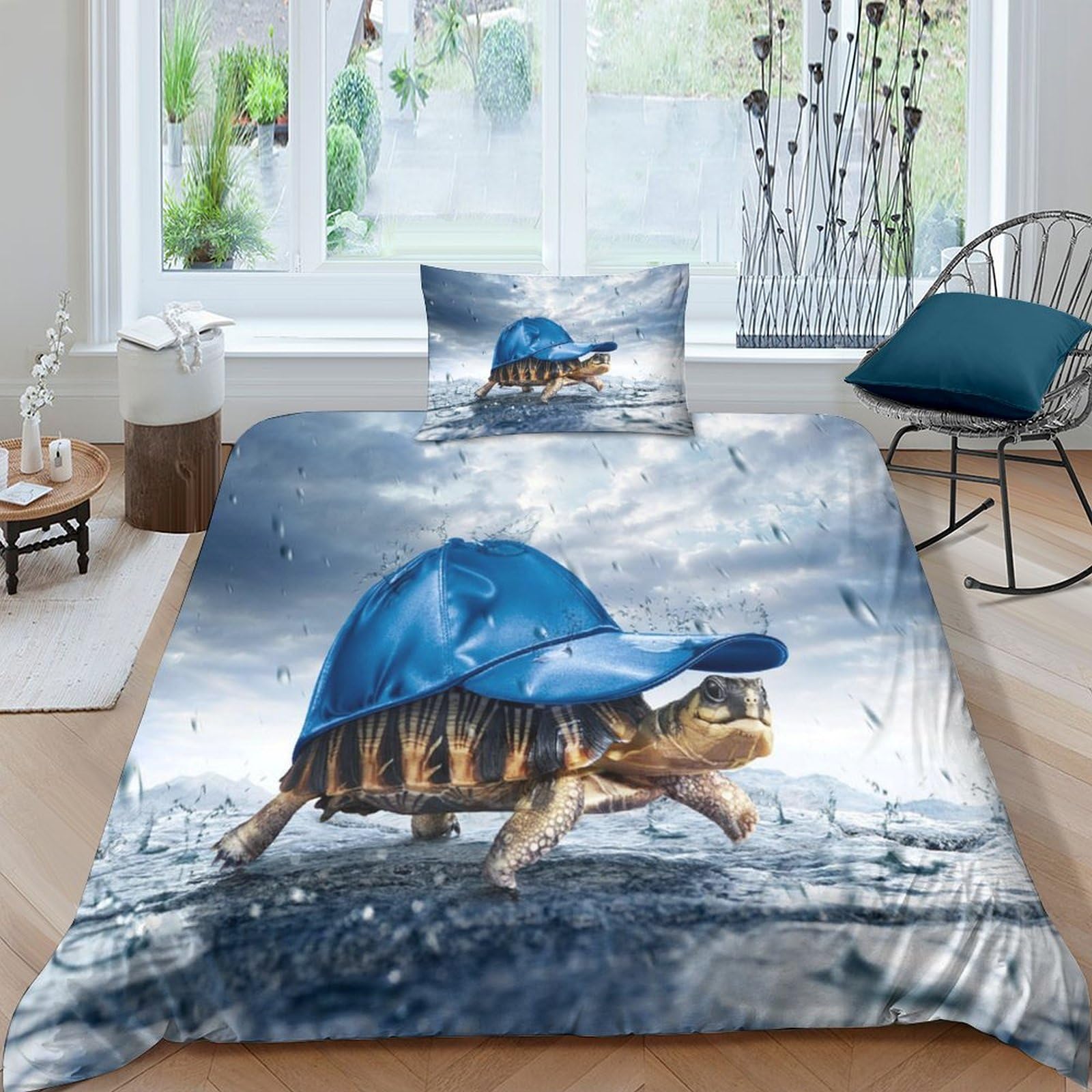 Funda nórdica tortuga marina microfibra antiarrugas con cremallera fácil de lavar