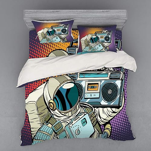 Lunarable Rapero Juego de funda de edredón de 4 piezas con fundas y sábana bajera ajustable, tamaño king, multicolor