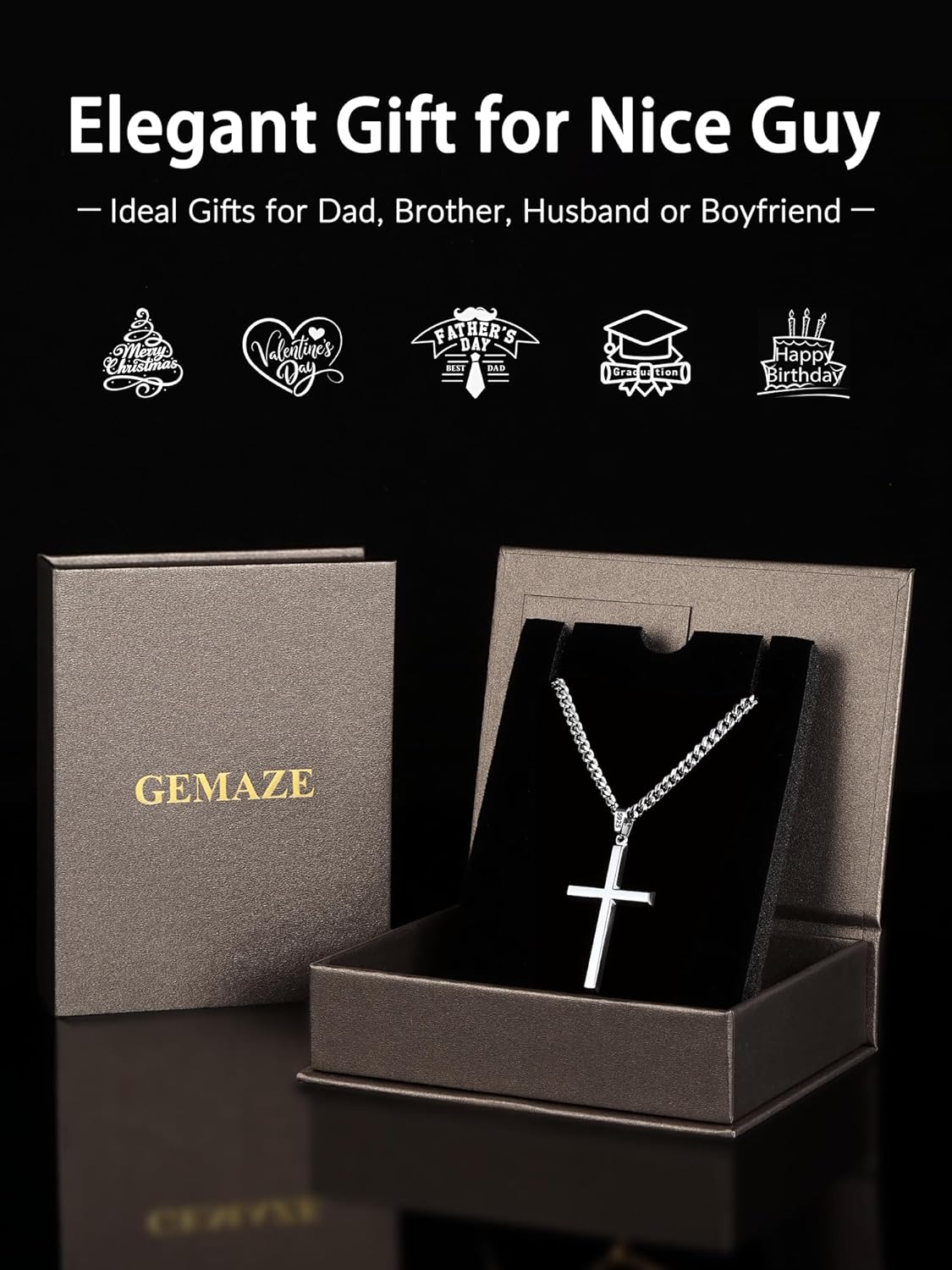 925 Sterling Silver Modern Cross Necklace for Men, 18K Gold Plated Pendant with 4mm 316L Stainless Steel Diamond-Cut Cuban Chain for Men, Cross Necklaces Jewelry Gift, 16-26 Inch - Image 5