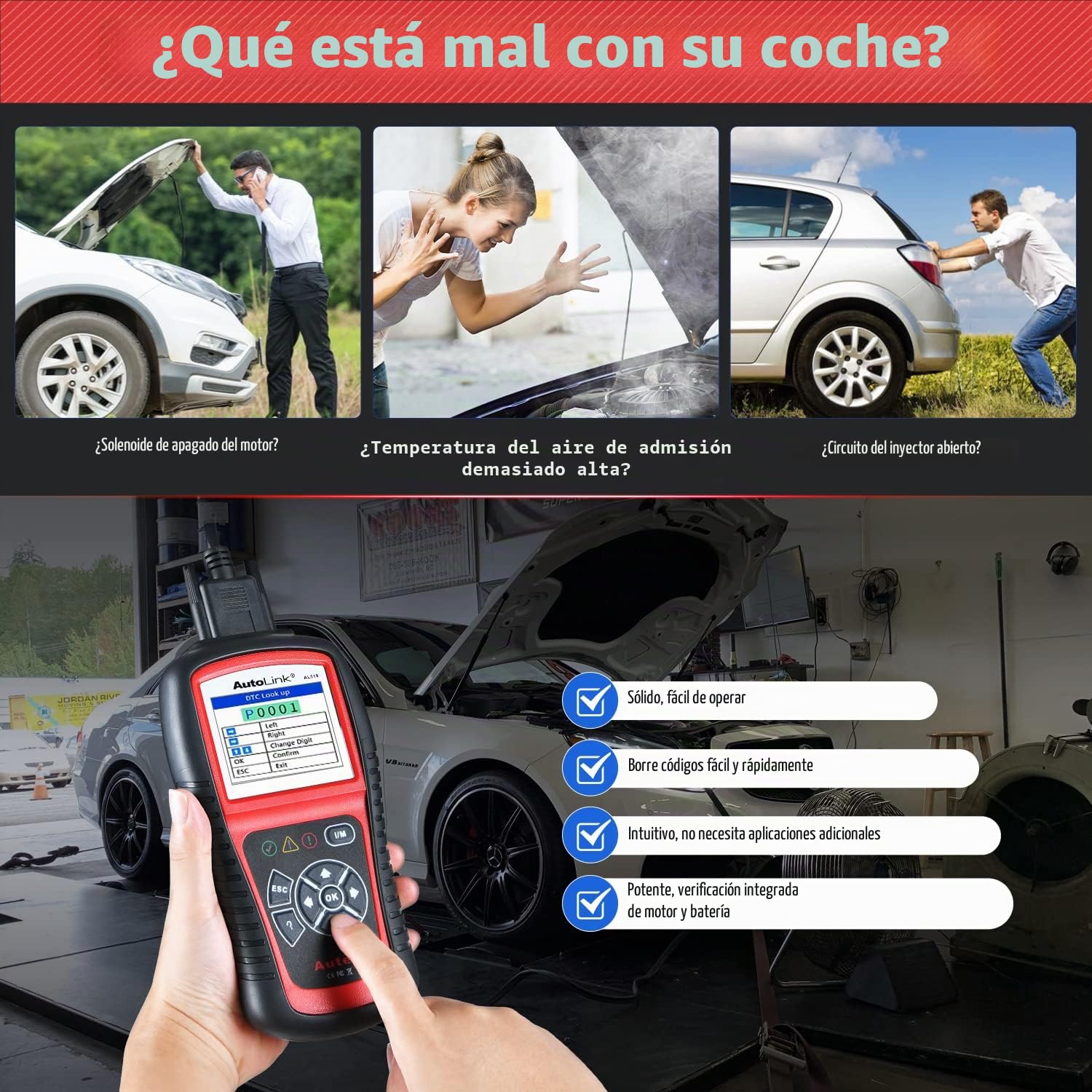 Autel Autolink AL519 Escáner OBD2 Diagnósticos Coche | Lector de Código de Error del Motor, Modelo Mejorado 6, Versión Avanzada de AL319