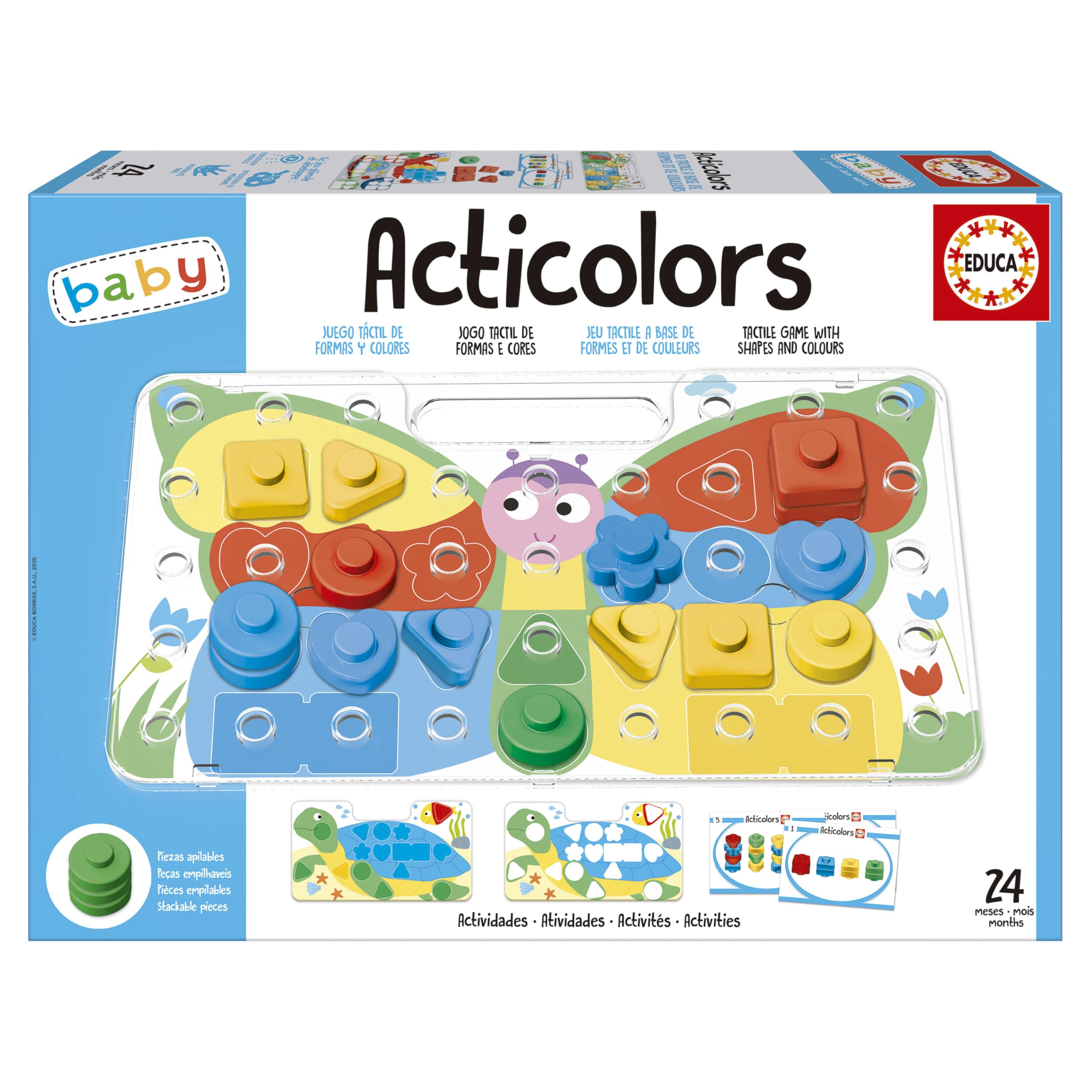 Educa - Acticolors | Kinderspiel zum Stapeln Farbiger Chips mit geometrischen Formen. Nestbar, um die Figur einzufärben. Empfohlen ab 2 Jahren (20169)