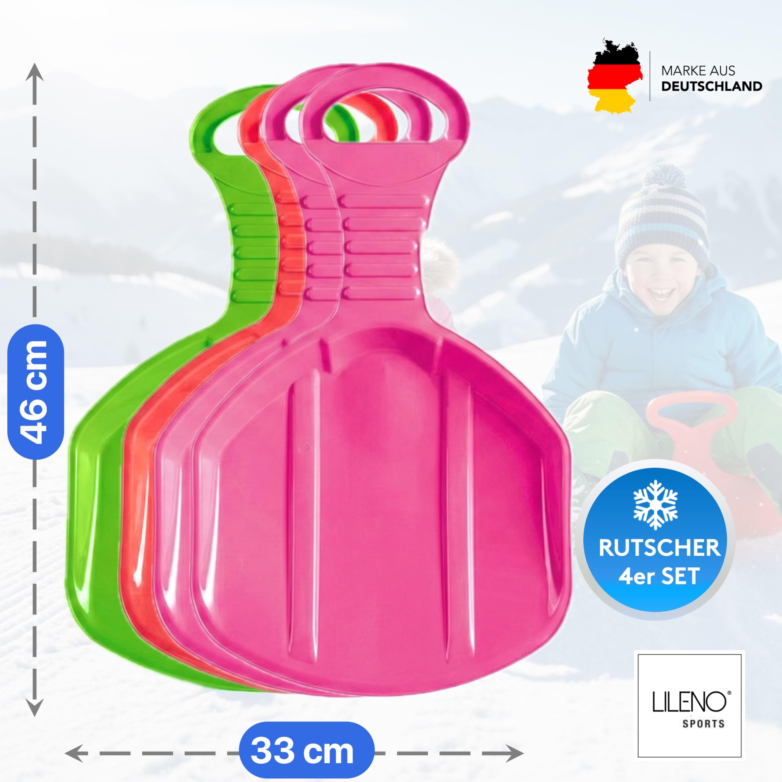 LILENO SPORTS Pala pop per bambini (set di 1) - piastra scorrevole in plastica per tutta la famiglia - scivolo da neve per indimenticabili giornate invernali - anche per adulti