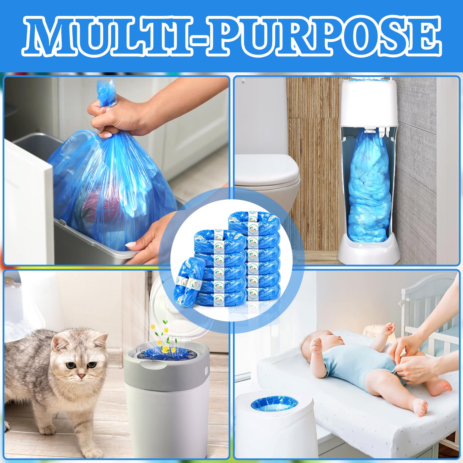 12 Pièces Recharge Poubelle a Couche 4,5m, Sac Poubelle Couche Grande Capacité l'environnement, Résistant à la Déchirure, Antibactérien, Anti-odeurs,Compatible avec tous les types de recharges