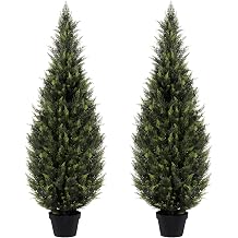 6FT Artificial Cedar Topiary Trees 2 Pack - UV Resistant Faux Evergreen Shrubs Extra Dense Foliage Realistic Fake Pine Cypress Plants Easy Assembly for Front Porch Garden Indoor Office