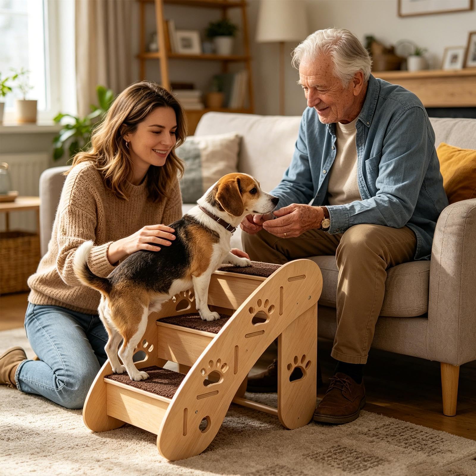 Kleine Hundetreppe - Holzgestell Mit Rutschfester Matte Und Dreieckiger Struktur, Kletterleiter Für Das -Sofa | Für Ältere Katzen, Welpen, Sofa, Fensterbank, Hohes Bett, Autositz, Stuhl