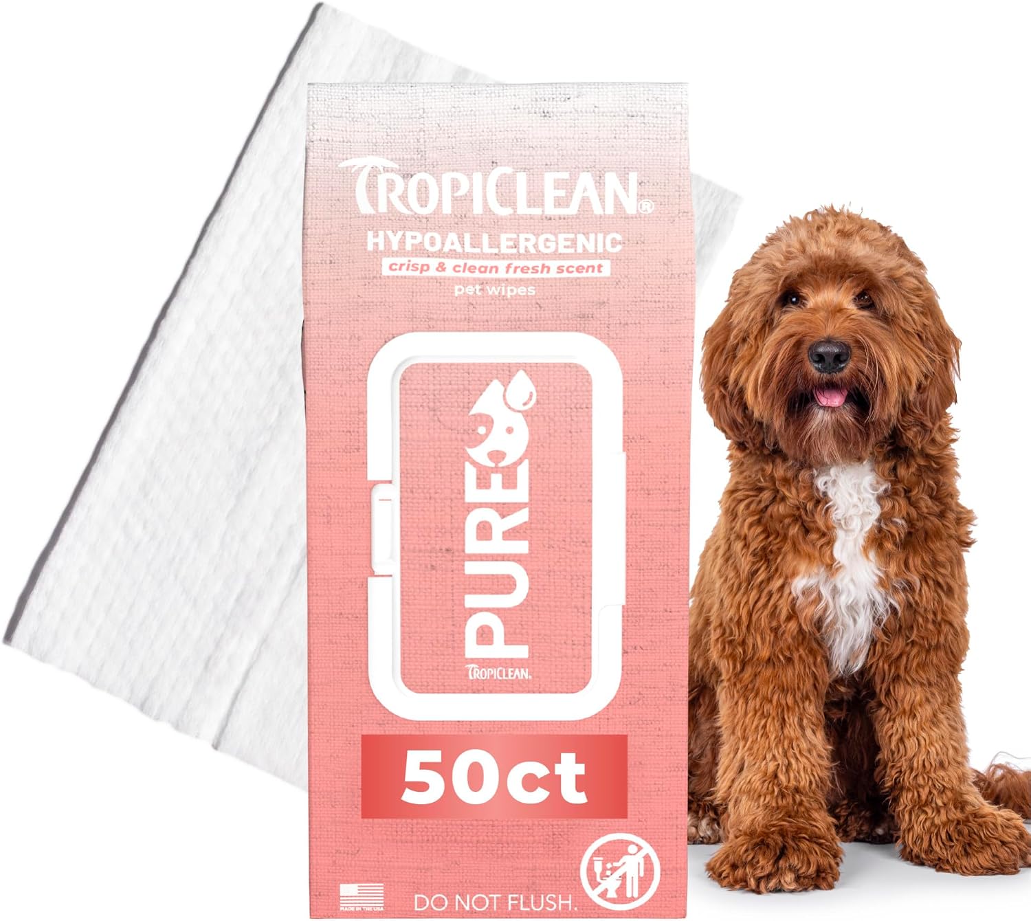 TropiClean Pure Hypoallergenic Dog Wipes, 50ct