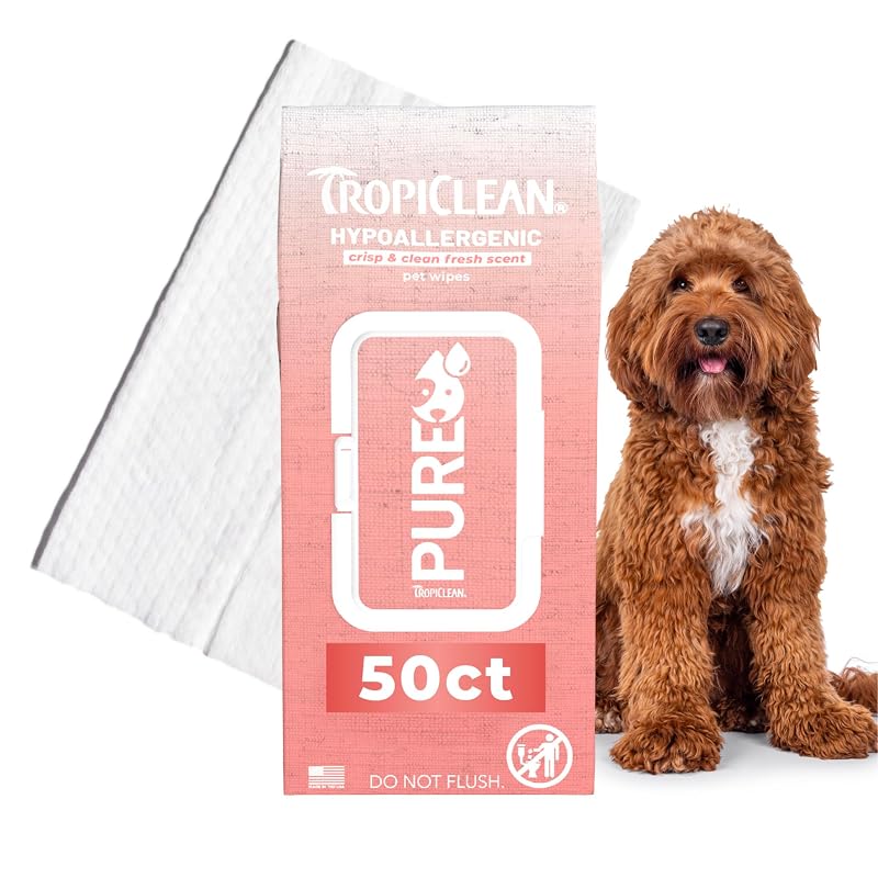 Lenços Hipoalergênicos de Higiene para Cães TropiClean PURE, 50 unidades