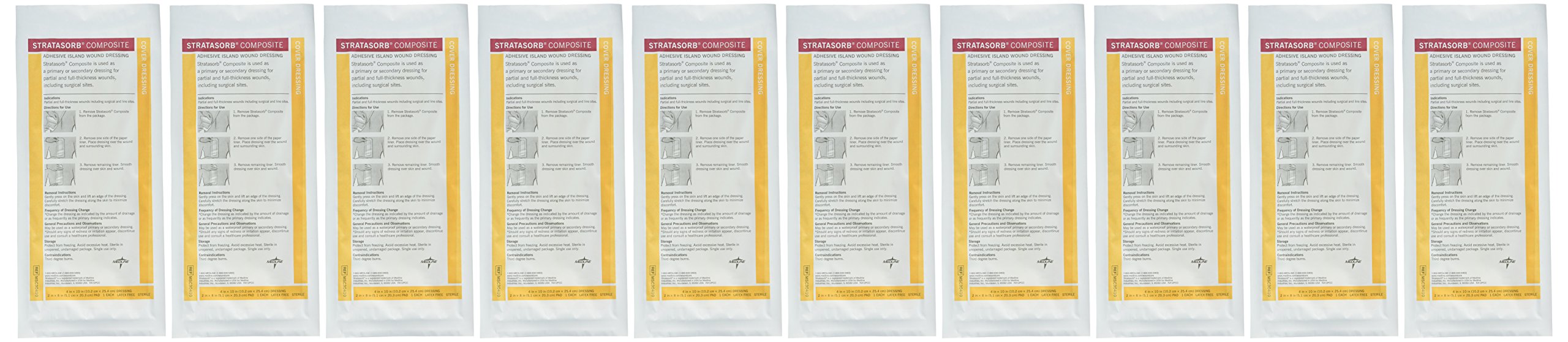 MedlineStratasorb Composite Composite Adhesive Island Wound Dressings, 4" x 10" (Pack of 10)