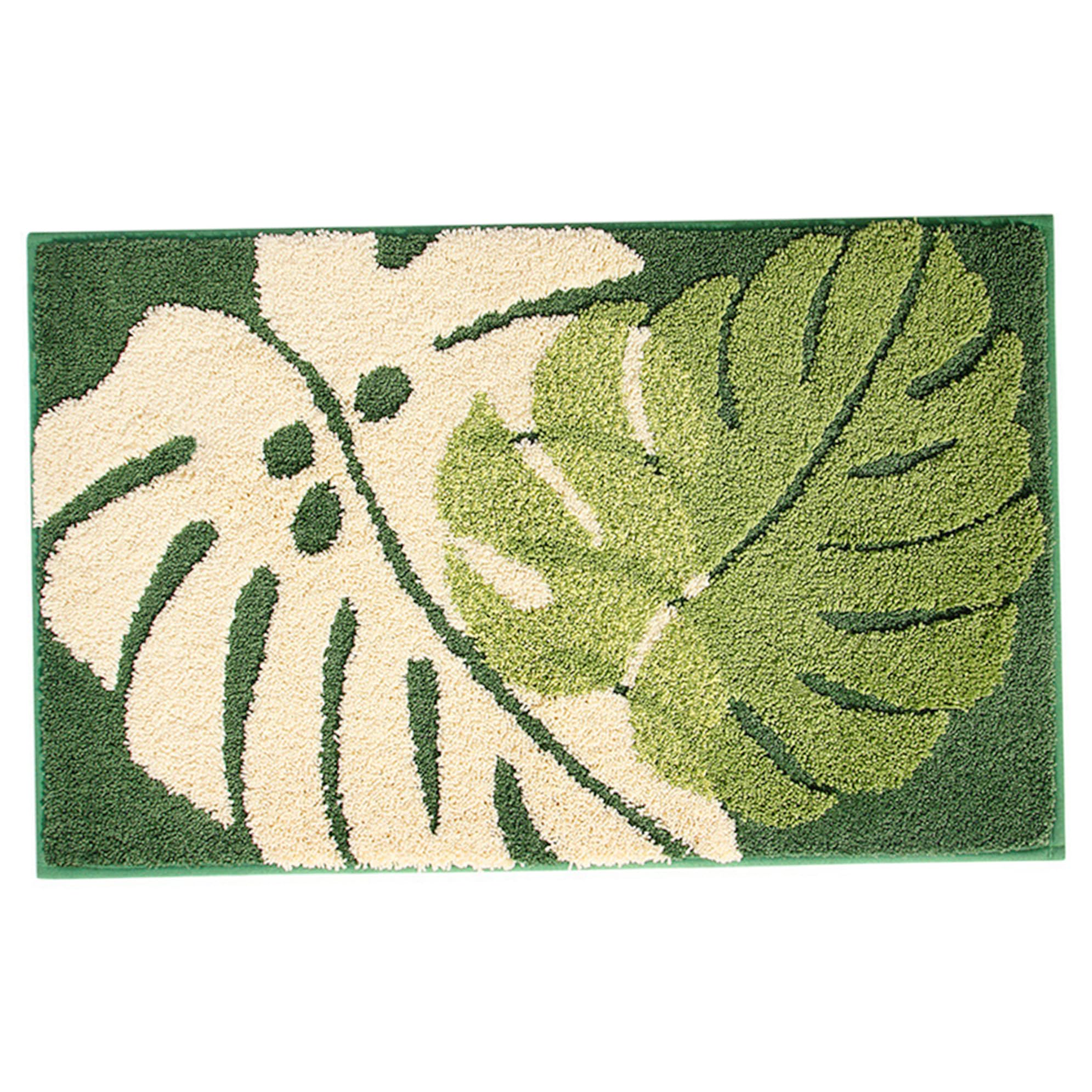 Xoeryoy Bath Mat 16x24 Inch Monstera Leaf Pattern Bathroom Mat Non-Slip Non-Shedding Water Absorbent Imitation Cashmere Bath Rug for Home Hotel