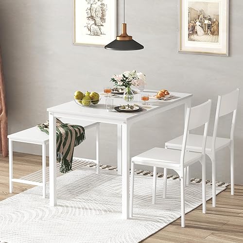 Miniatura 7 de soges Juego de mesa de comedor para 4 personas, juego de mesa de cocina de 43.3 pulgadas para 4, 2 sillas con respaldo, banco para 2 personas con
