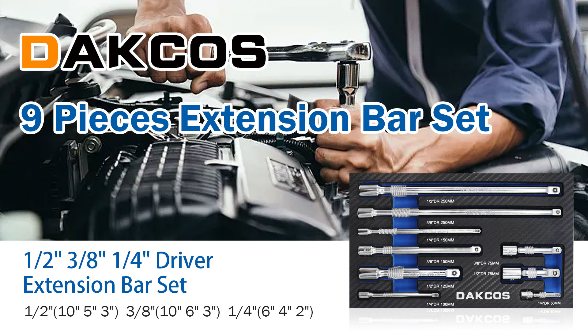DAKCOS 9 Pieces Drive Socket Extension Set Includes 1/4 3/8 1/2