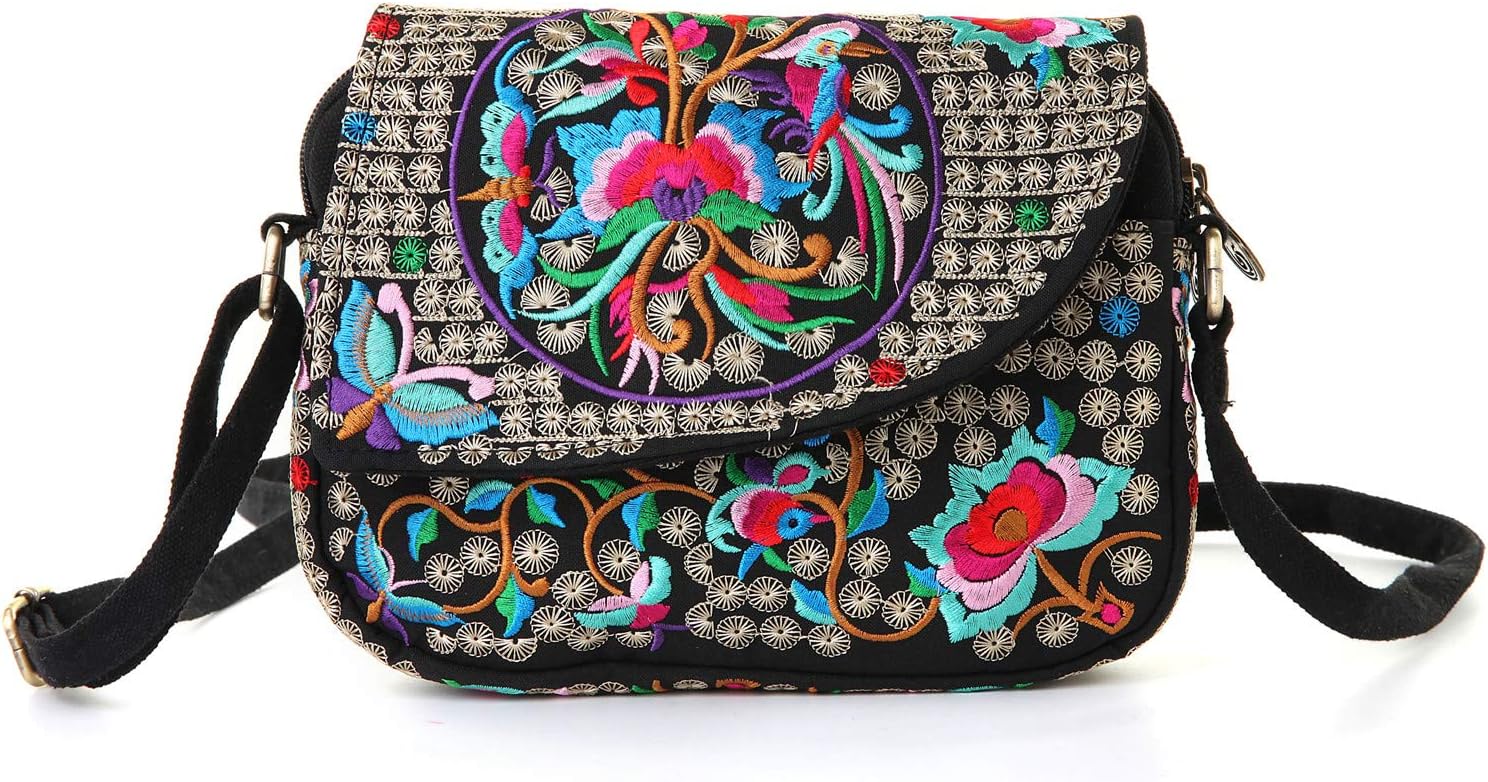 Embroidered Women Crossbody Bag, Vintage Flip Messenger Bags for Basics