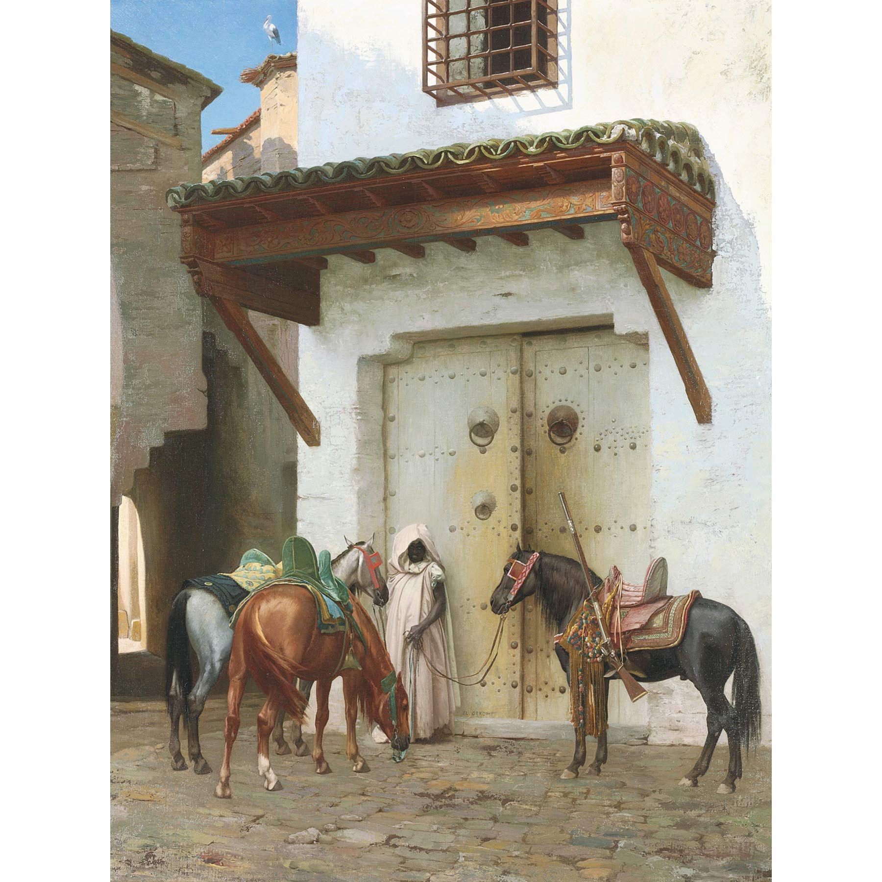 Gerome Horses Held By Slave Painting Large Wall Art Print Canvas Premium Mural