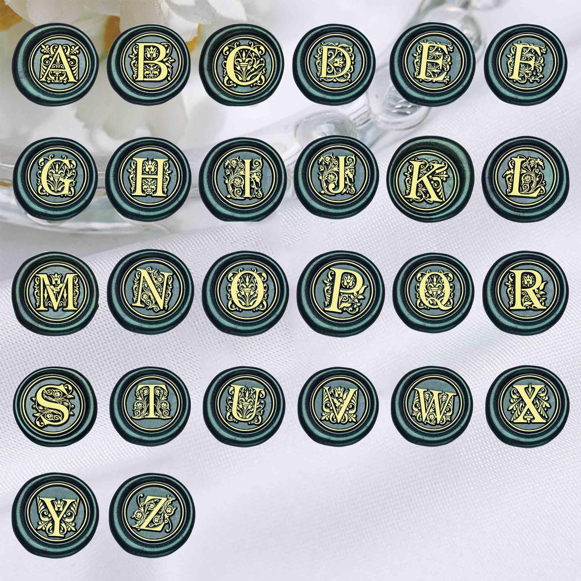 Zestaw pieczęci woskowych z inicjałem – czcionka alfabetu A-Z, zestaw pieczęci woskowych w stylu vintage, 25 mm, mosiężna pieczęć do kopert, zaproszeń i ślubów, 26 szt