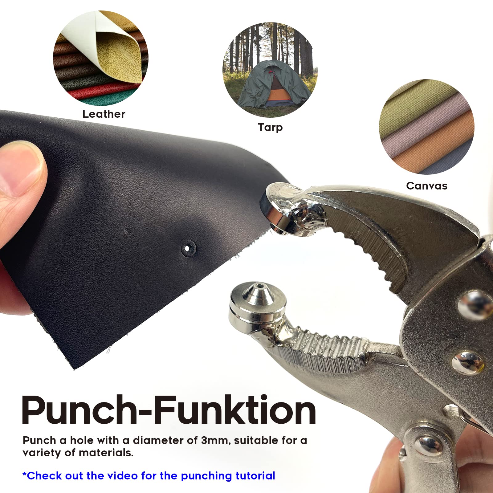 Herramienta a presión para cubiertas de barco, alicates resistentes a presión, kit de cierres a presión incluye 20 juegos de broches de acero inoxidable de 15 mm