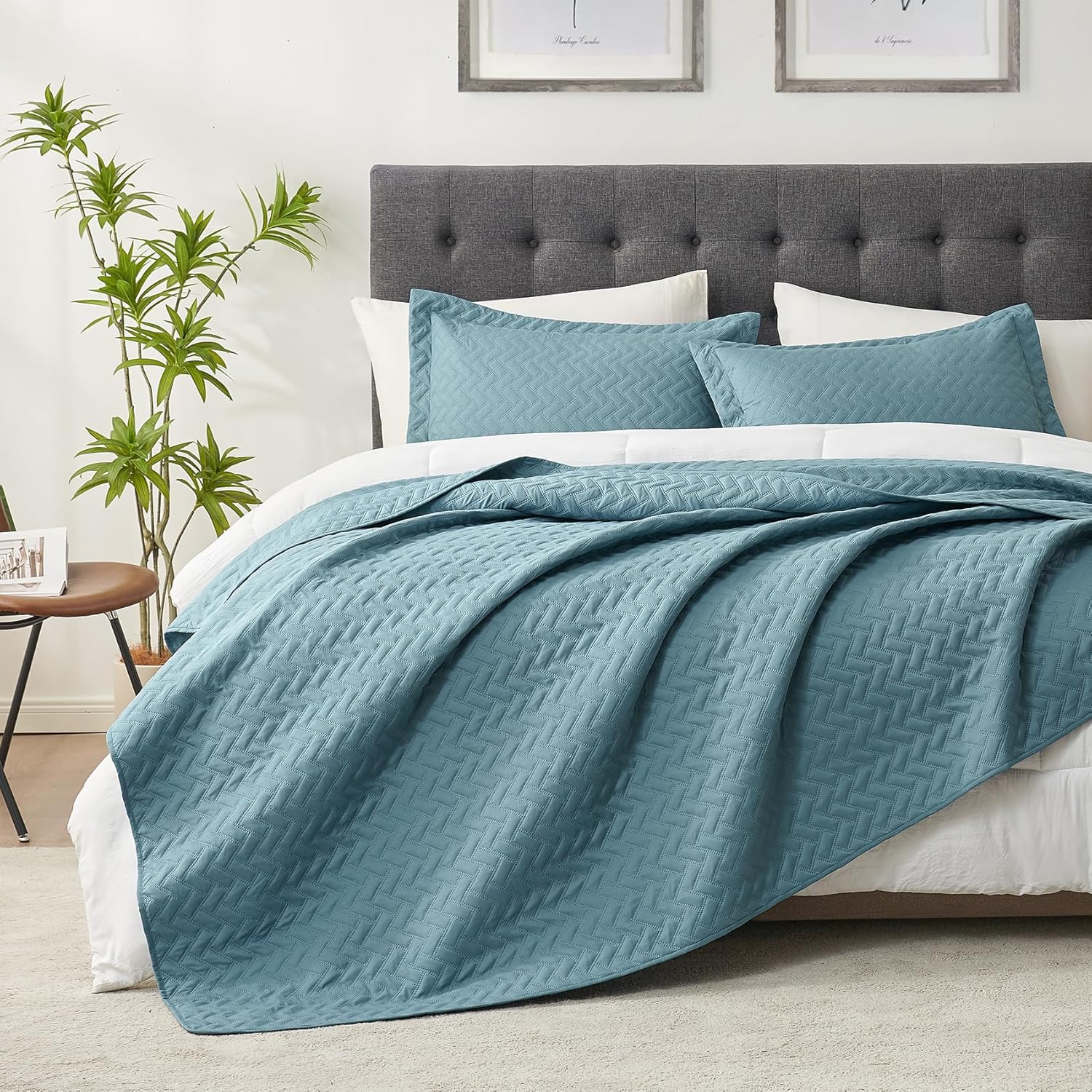 Hansleep Blue Quilt Twin Size Chevron Pattern Summer